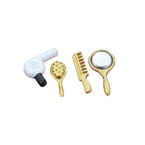 Dollhouse Accessories Mini Set Comb Mirror Hair Dryer 4pcs