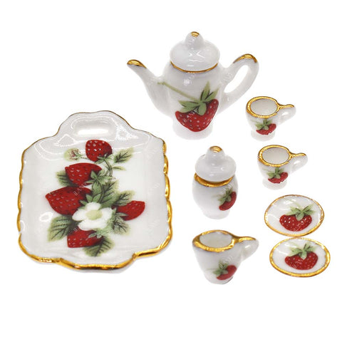 Dollhouse Strawberry Floral Tea Set Elegantly