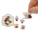 Dollhouse Strawberry Floral Tea Set Elegantly