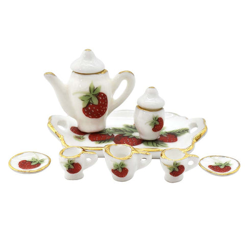 Dollhouse Strawberry Floral Tea Set Elegantly