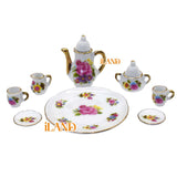 Dollhouse 1:6 Rose Coffee Cups, Teapots, Dinner Plates, English Black Tea Cups