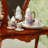 Dollhouse 1:6 Rose Coffee Cups, Teapots, Dinner Plates, English Black Tea Cups