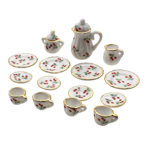 Dollhouse Red Cherry Tea Set Sweet