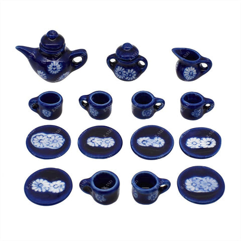 Dollhouse White Daisy Tea Set Ink Blue