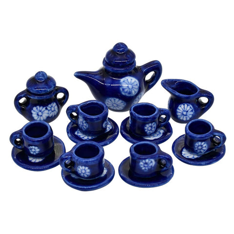 Dollhouse White Daisy Tea Set Ink Blue