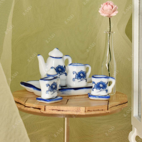 Dollhouse Blue Vine Tea Set Vintage