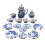 Dollhouse Blue Chrysanthemum Garden Printed Tea Set Mystery