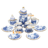 Dollhouse Blue Chrysanthemum Garden Printed Tea Set Mystery