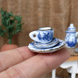 Dollhouse Blue Chrysanthemum Garden Printed Tea Set Mystery