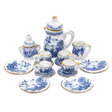 Dollhouse Blue Chrysanthemum Garden Printed Tea Set Mystery