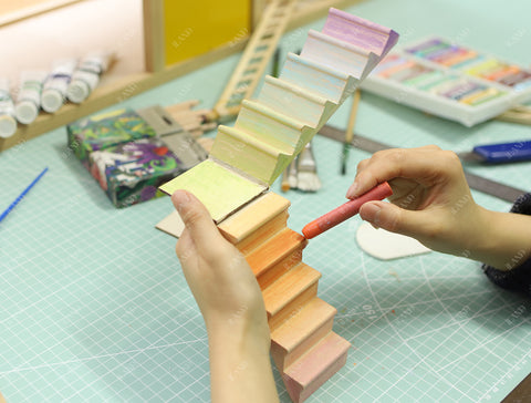 Dollhouse Stairs w/ Adjustable Handrails & Corner Boards