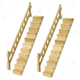 iLAND 2 Sets of Miniature Wooden Stairs w/ Adjustable Handrails & Corner Boards