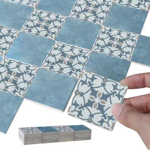 Dollhouse Flooring Boards (60 pcs Rococo Floral & Blue Marble Tiles)