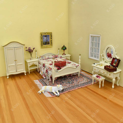 Dollhouse Bedroom Furniture in Mahogany Color (Classical Miniature Furniture 6pcs)