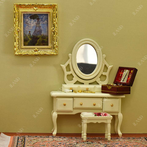 Dollhouse Bedroom Furniture in Mahogany Color (Classical Miniature Furniture 6pcs)