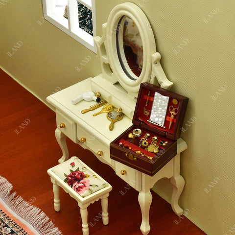 Dollhouse Bedroom Furniture in Mahogany Color (Classical Miniature Furniture 6pcs)