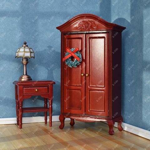 Dollhouse Bedroom Furniture in Mahogany Color (Classical Miniature Furniture 6pcs)