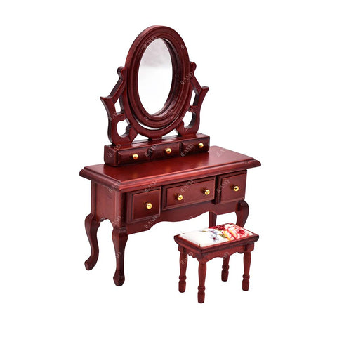 Dollhouse Bedroom Furniture in Mahogany Color (Classical Miniature Furniture 6pcs)