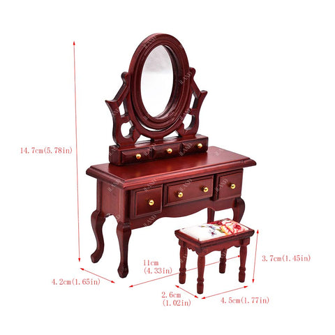 Dollhouse Bedroom Furniture in Mahogany Color (Classical Miniature Furniture 6pcs)