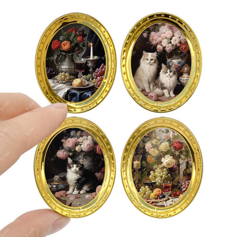 4 Dollhousew Picture Frames with Paintings