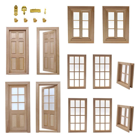 Dollhouse Doors and Windows Set 20pcs