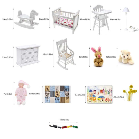 Miniature Dollhouse Furniture and Accessories for Dollhouse Nursery on 1/12 Scale (Lovely 14pcs)