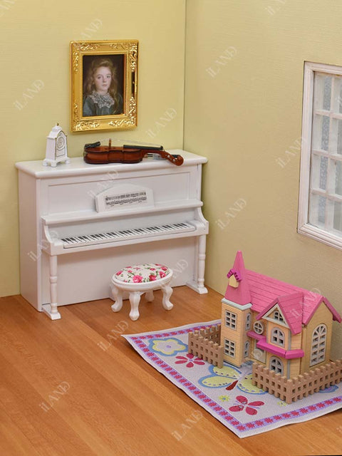 Wooden Dollhouse Bedroom Set w/Piano (Sweet Doll Furniture 6pcs)