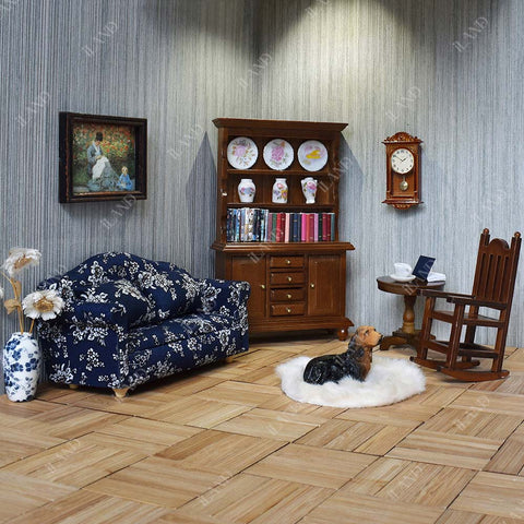 Dollhouse Table & Chair & Bookshelf Set 4pcs