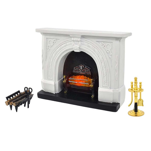 Dollhouse Neoclassical Fireplace & Tools 4pcs