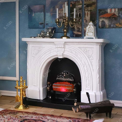 Dollhouse Neoclassical Fireplace & Tools 4pcs