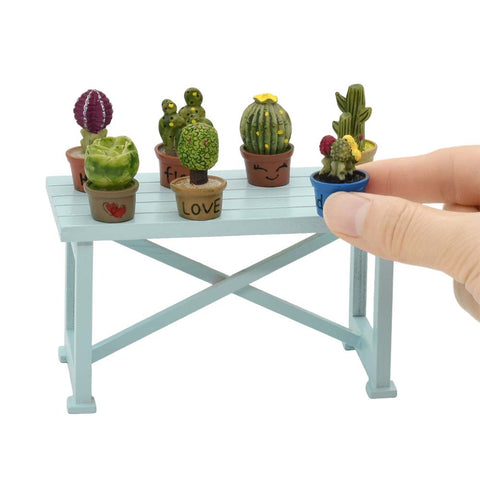 Dollhouse Table w/Succulent Dollhouse Plants 8pcs