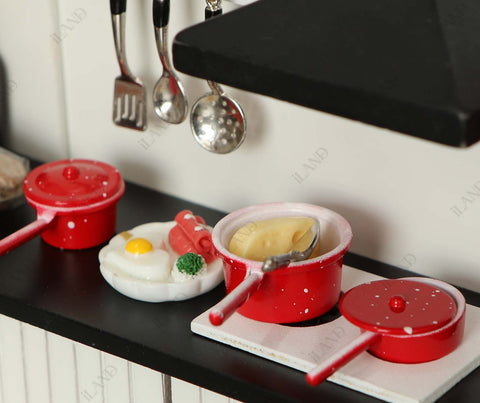 Dollhouse Kitchen Cabinet w/ Mini Pots & Eggs