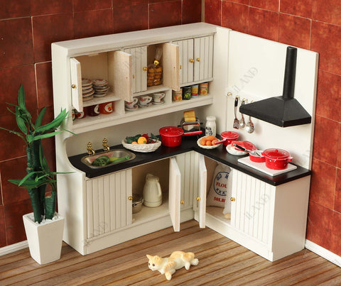 Dollhouse Kitchen Cabinet w/ Mini Pots & Eggs