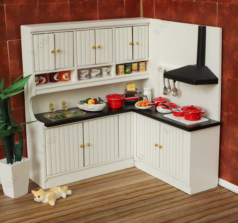 Dollhouse Kitchen Cabinet w/ Mini Pots & Eggs