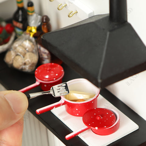 Dollhouse Kitchen Cabinet w/ Mini Pots & Eggs