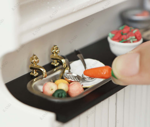 Dollhouse Kitchen Cabinet w/ Mini Pots & Eggs