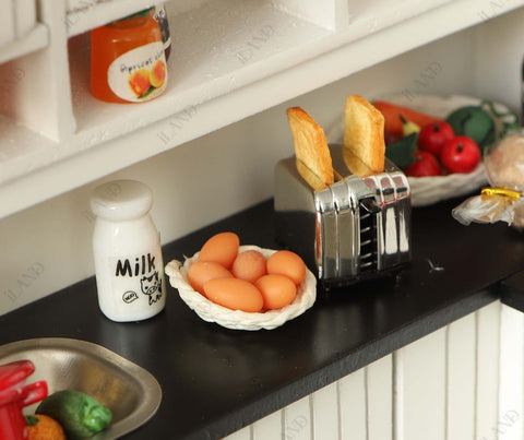 Dollhouse Kitchen Cabinet w/ Mini Pots & Eggs