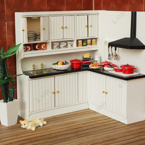 Dollhouse Kitchen Cabinet w/ Mini Pots & Eggs