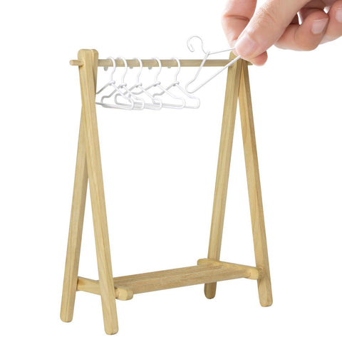 Dollhouse Miniature Rack w/ 6 Mini Hangers