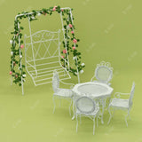 Dollhouse Patio Table w/Chairs & Iron Swing w/Rose Vines