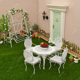 Dollhouse Patio Table w/Chairs & Iron Swing w/Rose Vines