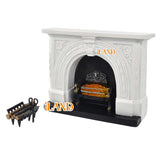 Neoclassical Dollhouse Fireplace w/ Tong & Firewood Rack