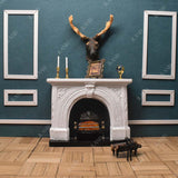 Neoclassical Dollhouse Fireplace w/ Tong & Firewood Rack